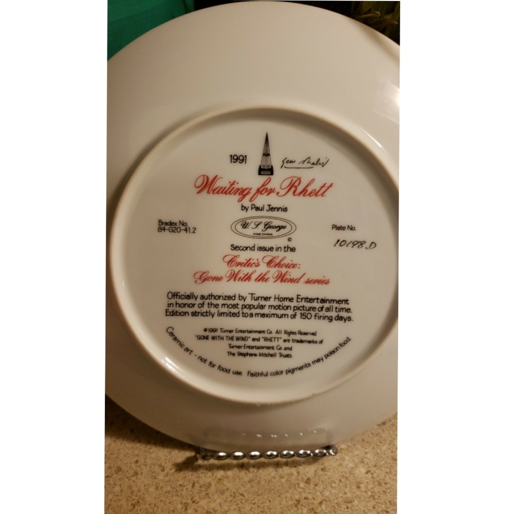 Gone With The Wind Coll. Plate Waiting for Rhett - Picture 4 of 4